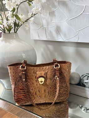 Brahmin Croc Embossed Leather Tote Bag Brown Tan Melbourne Collection